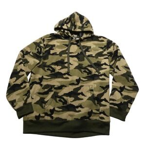 Athletech Hoodie Sweatshirt Mens Large Green Camo Fleece Pullover Pocket